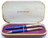 Eversharp Symphony 500 (Loewy First Version) Fountain Pen Set - Blue, Flexible Fine 14k Nib (New Old Stock in Box, Restored)