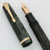 Parker Vacumatic Sub Deb Fountain Pen (1940) - Emerald Pearl, Star Clip, Medium-Fine 14k Nib (Excellent +, Restored)