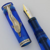 Loiminchay Riviera Fountain Pen - Oversized (2000s), Sterling Dolphin, Blue Acrylic, Piston Fill, Medium 18k Gold Nib (Excellent, Works Well)