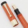 Parker Duofold Junior Fountain Pen - Red w 1/2" Cap Band, Button Filler,  Fine Parker Nib (Superior, Restored)
