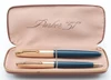 Parker 51 Aerometric Fountain Pen and Pencil Set (1948) - Teal, Converging Lines GF Cap, Medium 14k Nib  (Excellent +, in Box, Works Well)