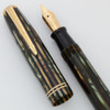 Parker Duovac Engenue Fountain Pen (1940) - Vacumatic, Green Stripe, Flexible Stub Nib (Excellent, Restored)