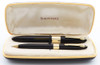 Sheaffer Lifetime Triumph 1250 Fountain Pen and Pencil Set (1940s) - Fat Black Version w Wide Gold Bands, Vac-Fil, Medium-Broad Triumph Nib (Excellent + in Box, Restored)