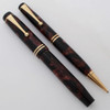 Parker Duofold Streamline Junior Fountain Pen Set - Burgundy Marble, ,Medium Nib (Very Nice, Restored)