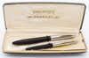 Sheaffer Sovereign Fountain Pen Set - Snorkel, Black, Fine 14k Open Nib (Excellent in Box, Restored)