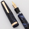 Parker Challenger Fountain Pen (Canada, 1937) - Blue Marble, Button Filler, Medium 14K Flexible Nib (Excellent, Restored)