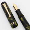 Parker Duofold Senior Streamline Fountain Pen (1930s) - Green Pearl & Black,  Button Filler, Fine Duofold Nib (Excellent, Restored)