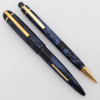 Eversharp Skyline Demi Fountain Pen Set - Blue Moire Stripe, Blue Derbies, Flexible 14k Medium Nib (Excellent, Restored)