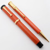 Parker Duofold Senior Fountain Pen Set (1930s) - Red,  Button Filler,  Medium Nib (Excellent +, Restored)