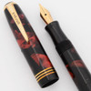 Parker Deluxe Challenger (1937) - Red Marble, Tapered Clip, Small Size, Button Filler, Fine Nib (Excellent, Restored)