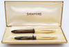 Sheaffer Lifetime Crest Fountain Pen Set (1940s) - Early Version, Golden Brown w/GF Caps, Vac-Fil, 14k Medium Triumph Nib (Excellent in Box, Restored)