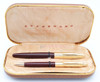 Eversharp Symphony 705 Fountain Pen Set  (1950s)- Burgundy w/Gold-Filled Caps, Lever Filler,  Medium Manifold 14k Nib (Excellent + in Box, Restored)