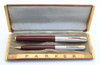 Parker 51 Vacumatic Double Jewel Set (1940s) - Cordovan Brown, Lustraloy Caps, Medium-Fine 14k Nib (Excellent in Box, Restored)