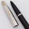 Parker 51 Vacumatic (1947, T7) - Black w/Lustraloy Cap and Gold Clip, Blue Diamond, Medium (Excellent +, Restored)