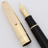Waterman Stateleigh Fountain Pen (1940s) -  Black w/Gold Cap, Fine Flexible 14k Open Nib (Excellent +, Restored)