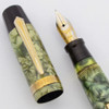 Unknown Small Fountain Pen - Green Marble, Lever-Filler, Fine Gold-Plated Nib (Excellent, Restored)