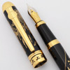 Duke Fountain Pen  -  Black w Fireworks and Gold Chinese Characters, C/C, Medium Nib (Near Mint, Works Well)