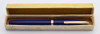 Mentmore Diploma Fountain Pen (UK, 1940s) - Royal Blue w/Gold Trim,  Lever Filler, Fine Semi-Hooded Italic (Very Nice in Box, Restored)