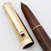 Eversharp Fifth Avenue Demi Fountain Pen (1940s) - Army Brown, GF Cap and End Piece, Lever Filler,  Fine Nib (Excellent +, Restored)
