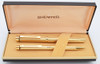 Sheaffer Targa 1007 Fountain Pen & Pencil Set  (1990s) - Gold Plated Geometric, C/C, 14k Medium Long Diamond Nib (New Old Stock in Box)