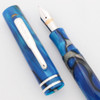 Conklin (Modern) Ohio Fountain Pen (2000s) - Blue/Grey Marble Chunks & Swirls, C/C, 14k Broad (Excellent +,  Works Well)