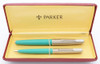 Parker 61 Mark I Fountain Pen and Pencil Set - Surf Green, Brushed Steel Cap, Capillary Filling System,  Fine Nib (Excellent + in Box, Works Well)