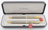 Parker Sonnet Cisele Ballpoint and Pencil Set (1990s) - Sterling Silver Grid w/GT   (Near Mint in Box, Works Well)