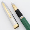 Sheaffer Sentinel Snorkel Fountain Pen (1950s) -  Green w Steel Cap Gold Trim, Medium 14k Nib (Excellent, Restored)