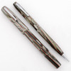 Waterman Thorobred Fountain Pen Set (late 1930s) - Grey Marble Red Veins, Chrome Plated Trim,  Lever Filler, Fine Flexible 14k Ideal Nib (Excellent, Restored)
