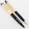Eversharp Skyline Fountain Pen Set (1940) - Black w/ Longitudinally Lined Caps,  Lever Filler,  Medium Flexible Nib (Excellent, Restored)