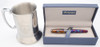 Montegrappa Fortuna Fountain Pen & Tankard - "Blue Blazer", Fire-Polished Steel, Broad Nib (Near Mint in Box, Works Well) Montegrappa Fortuna Fountain Pen & Tankard - "Blue Blazer", Fire-Polished Steel, Broad Nib (Near Mint in Box, Works Well)
