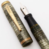 Stratford Fountain Pen (1940s) - Grey Pearl Stacked Celluloid,  Lever Filler, Medium Steel Nib (Very Nice, Restored)