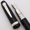 Marlen Silhouette (?) Fountain Pen (Italy) - Black w Silver, Piston Filler, 18k Medium Nib (Excellent, Works Well)