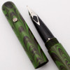 PSP Ranga 4CS Imperial Fountain Pen - Green Ripple Ebonite w Sterling Hammered Rollstop, C/C, Sheaffer Imperial Nib (New, Works Well)