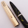 Parker Ariel Kullock "Fantasy 51" Aerometric - Black w Yellow Lines, Hammered "Martele" GF Cap, Fine Gold Nib (Excellent +, Works Well)