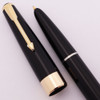 Parker 17 Super Duofold Fountain Pen (UK, 1960s) -  Black, Wide Cap Band, Aerometric, Medium 14k Semi-Hooded Nib (Excellent +, Works Well)