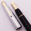 Waterman Emblem Fountain Pen (Late 100 Year Pen, 1940s) - Black with Lined Steel Cap, Lever Filler, Rigid 14k Fine (Very Nice, Restored)