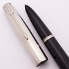 Parker 51 Aerometric Fountain Pen (1951) - Black w Lustraloy Cap, Fine 14k Nib (Very Nice, Works Well)