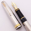 Parker Kullock "Fantasy" Modern Duofold Fountain Pen - Shiny Steel w Gold Trim, Blue Diamond Clip, Fine 18k Nib (Excellent, Works Well)