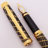 Elysee Parthenon Fountain Pen - Trajan Black with 18k GP Trim,  Fine 18k Gold Nib (Excellent, Works Well)