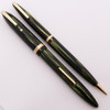 Sheaffer Balance Vigilant 875 Lifetime Fountain Pen & Pencil Set - Military Clip, Green Striated, Extra-Fine Lifetime Nib (Excellent, Restored)