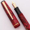 Merlin 33 Fountain Pen (Denmark/Netherlands) - Red Candy-Stripe, Button Filler, 14k Flexible Fine Nib (Excellent, Restored)