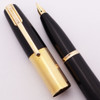 Waterman Taperite Citation Fountain Pen (1940s) - Black, Wide Gold Band, Lever Filler, Medium Taperite Nib (Excellent +, Restored)