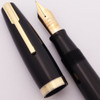 Waterman 100 Year Fountain Pen (1940s) - Smooth Black w/Gold Trim, Lever Filler, Fine Flexible 100 Yr Gold Nib (Excellent, Restored)