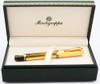 Montegrappa Eleganza  Fountain Pen - Vermeil w Greek Key Pattern, Opalescent Green Resin Accents, C/C, Broad 18k Nib (Very Nice in Box, Works Well)