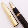 Sheaffer Crest 1750 Fountain Pen (1940s) - Brown Striated Fat Version w Gold Filled Cap, Vac-Fill, Medium 14k Triumph Nib (Excellent, Restored)