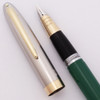 Sheaffer Sentinel Snorkel Fountain Pen (1950s) -  Green w Steel Cap Gold Trim, Broad 14k Nib (Very Nice, Restored)