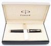 Parker (Modern) Premier Fountain Pen (France) - Black w/Silver Trim, C/C, Fine 18k Nib (Excellent In Box)