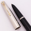 Parker 51 Vacumatic (1948) - Black, Lustraloy Steel Cap w Blue Diamond GF Clip, Fine (Excellent, Restored)