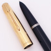 Parker 51 Aerometric Demi (Post 1952) - Midnight Blue w Gold Filled Converging Lines Cap, Fine Gold Nib (Excellent +, Works Well)